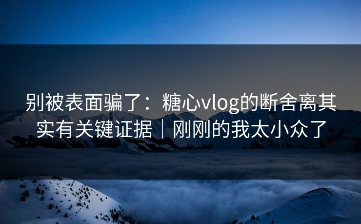 别被表面骗了：糖心vlog的断舍离其实有关键证据｜刚刚的我太小众了